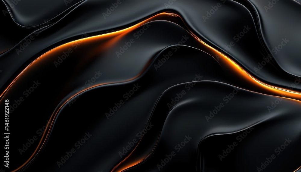 Aufkleber Abstract Dark Wavy Texture with Golden Highlights Elegant Background for Modern Design with Smooth and Glossy Surface