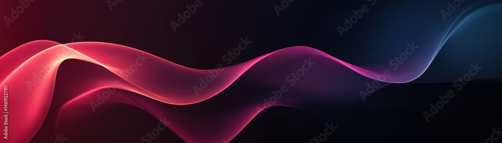 Poster Abstract Flowing Wave Design with Red to Blue Gradient on a Dark Background Glowing Wavy Lines Background for Modern Art Design and Futuristic Technology Theme