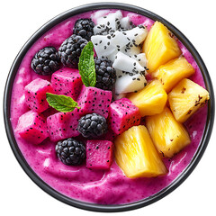 Vivid Exotic Vitality II Dynamic Smoothie Bowl with Fruit Isolated on Transparent Background