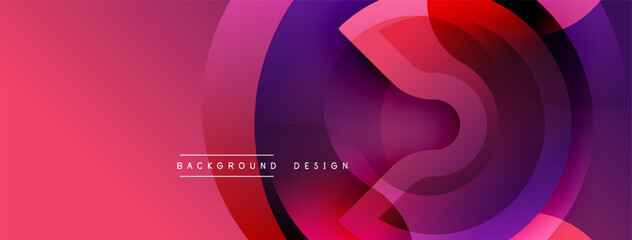 Abstract flowing shapes, vibrant pinks, purples, reds create dynamic background. Modern design elements suggest movement, energy.