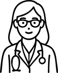 의사,캐릭터,스마일,검정,단순한, 여의사, 병원, 직업, 안경, 