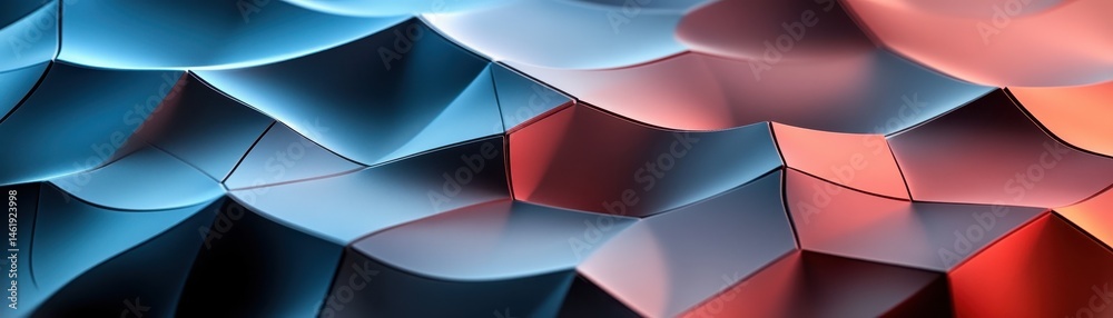 Poster abstract geometric pattern with blue and red gradient light and shadow creates a modern origami styl