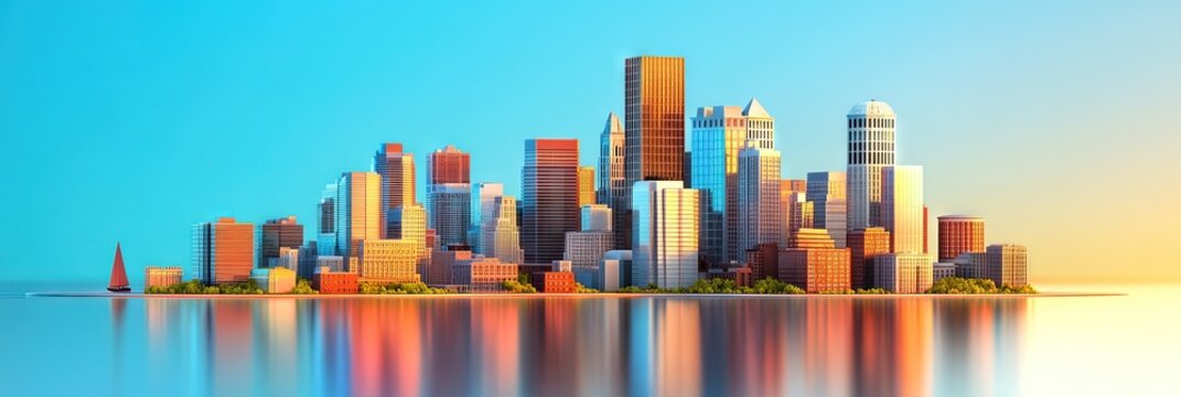 3d vector boston downtown skyline -