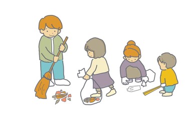 ゴミ拾いをする人々のイラストセット