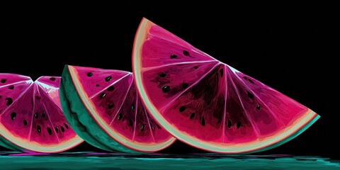 A close up of a slice of watermelon with a pink hue. Concept of freshness and vitality, as the fruit is depicted in its natural state