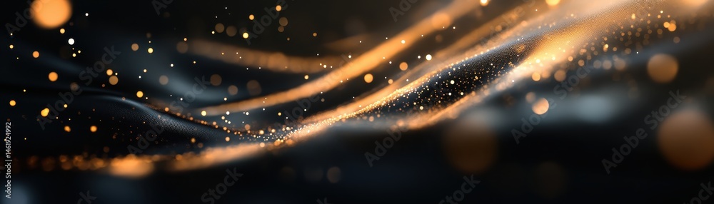 Aufkleber abstract golden glittering background with dynamic light rays on dark wavy texture creates a luxurio