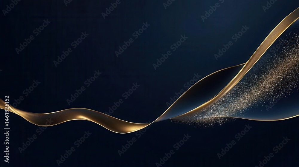Aufkleber abstract golden glittering wave on dark blue background for elegant modern design with texture shiny