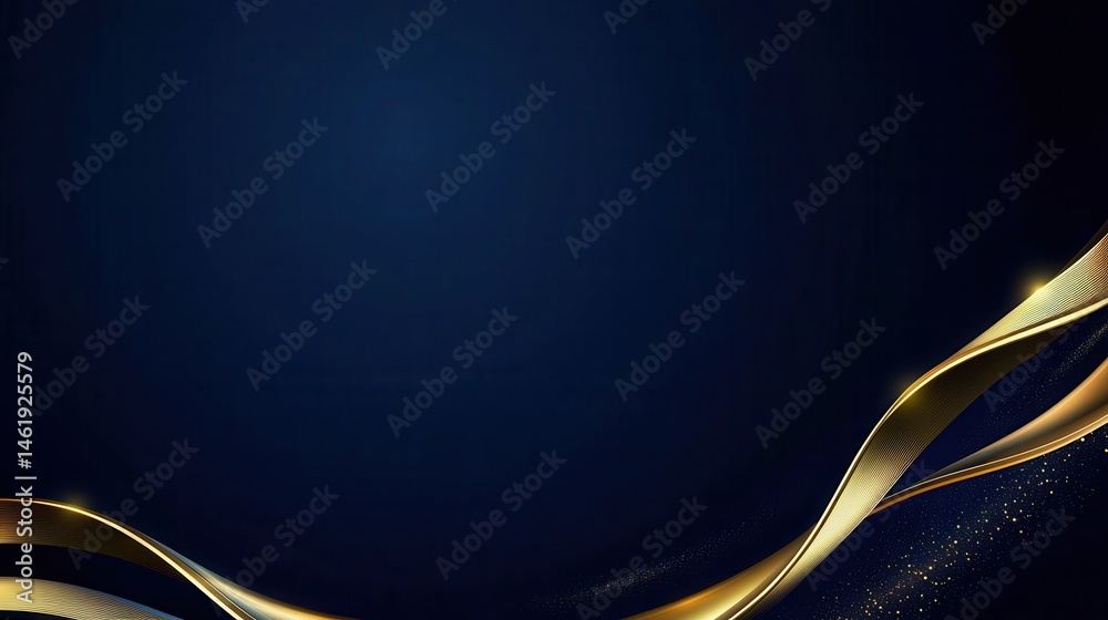 Poster Abstract Golden Wave on Dark Blue Background with Glittering Accents for Elegant Design Projects and Luxury Themed Visuals