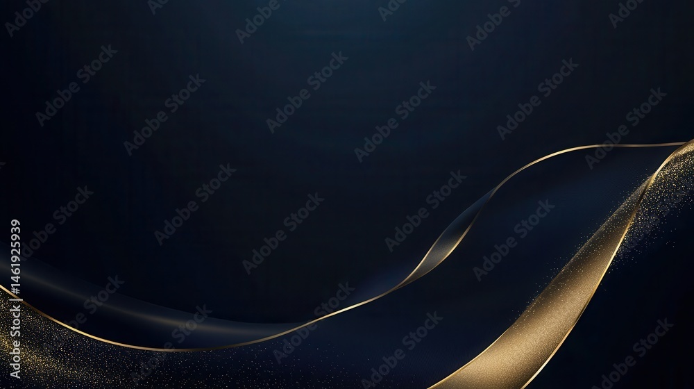 Poster abstract golden wave with sparkling light on dark blue background for glamorous elegant design wallp