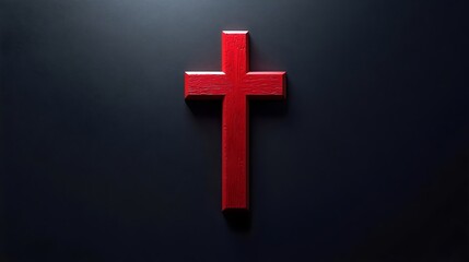Obraz premium A red wooden cross is displayed on a dark background