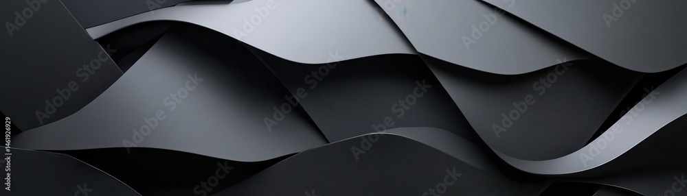 Poster Abstract Gray Paper Layers Background with Dynamic Curves and Shadow Play Modern Design Featuring Geometric Shapes and Textural Folds in a Stylish Presentation with Metallic Accents