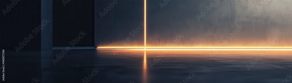 Poster Abstract Interior with Golden Light Reflection on Concrete Wall Minimal Geometric Design and Architecture Detail with Clean Lines and Minimalist Style in Modern Empty Space