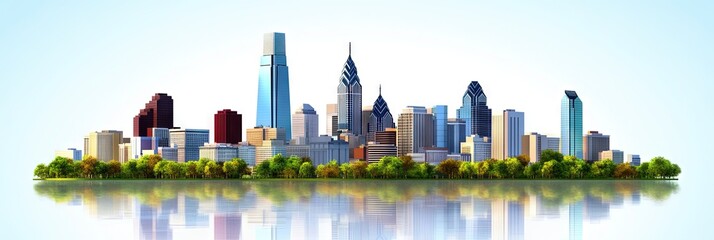 Naklejka premium 3d vector philadelphia downtown skyline