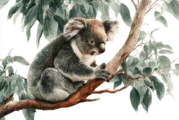 Fototapeta premium Grey Koala Sitting on Eucalyptus Branch