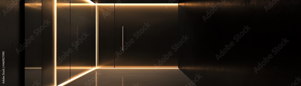 Aufkleber abstract modern geometric interior featuring dark walls golden lines and clean minimalist design wit