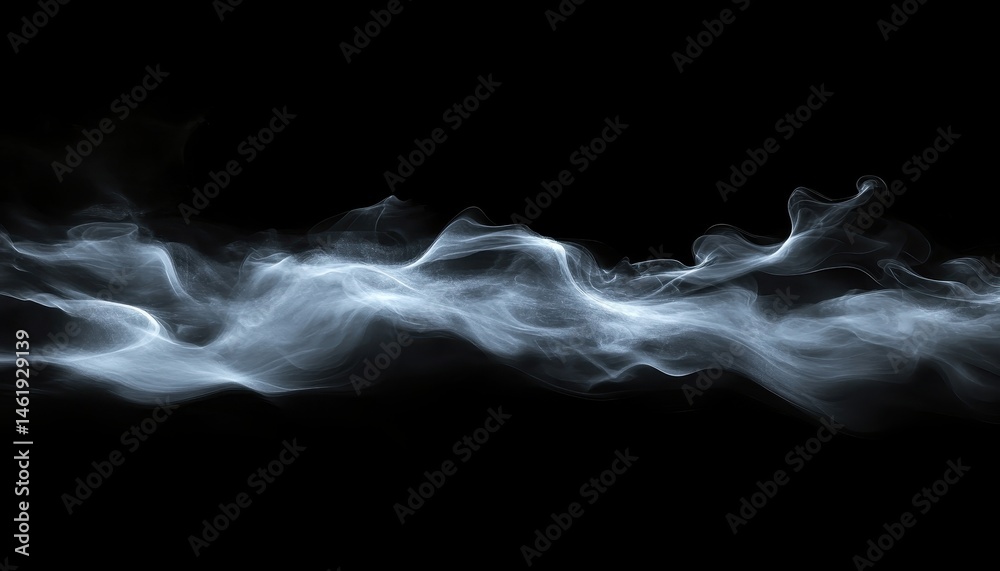 Aufkleber Abstract Particle Flow on Black Background Shining Digital Wave of Light and Smoke with Dynamic Motion in a Futuristic Graphic Art Style
