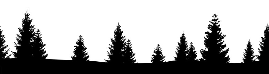 Simple seamless vector landscape with coniferous trees. Continuous banner.