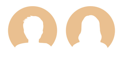 Male and Female portraits, avatars or profiles for unknown anonymous persons. Man, woman, people. Black and white vector illustration.