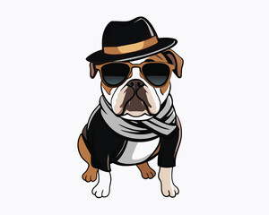 bulldog wear hats and accessories hand drawn