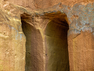 Entrance of Mines Bruoux Ocher Mine in Canyon valley massif in Provence france