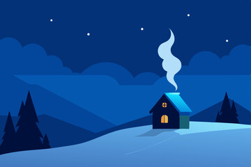 Naklejka premium winter landscape with house