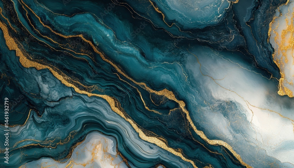 Aufkleber abstract teal and gold marble texture background with liquid art pattern and decorative elegant desi
