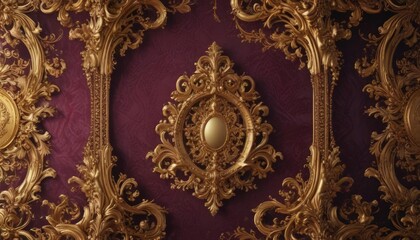 Opulent baroque wallpaper, gold swirls & rich jewel tones, art, ornate, illustration