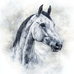 Obraz premium Gray horse portrait, detailed, with speckled coat. Soft, smoky background