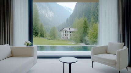 Fototapeta premium Modern interior with mountain view