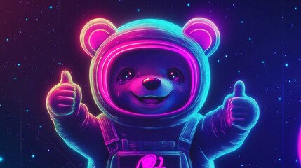 Cute astronaut bear in neon space
