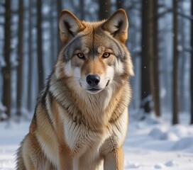 Obraz premium Eurasian wolf, winter coat, snow, deep forest, white, teeth, ice