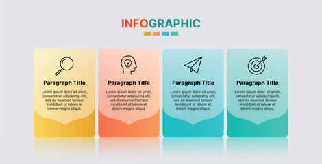 Modern infographic with four colorful sections illustrating steps or concepts using minimal icons and pastel gradients.
