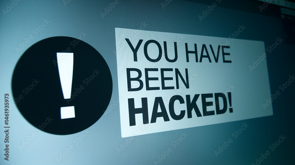 Poster computer screen displaying a warning message 
