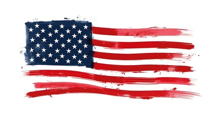 Abstract American Flag Paint Strokes White Background