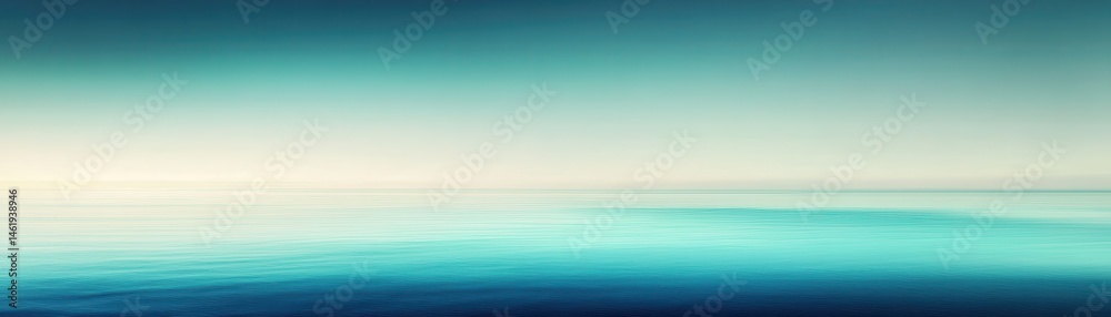 Aufkleber Calm Ocean Horizon Under a Clear Blue Sky in Seascape with Smooth Water Texture and a Gradient of Turquoise Colors in a Minimalist Scene for Travel and Vacations