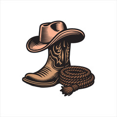 Cowboy Hat Resting on Western Boot Vector Illustration