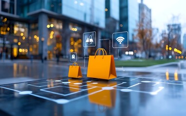 Digital shopping experience overlaid on city street