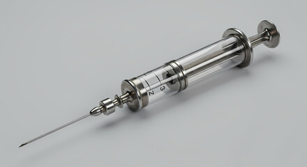 Vintage Glass and Steel Syringe for Medical Use