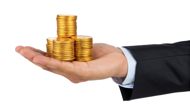 businessman hand holding gold coins - Powered by Adobe
