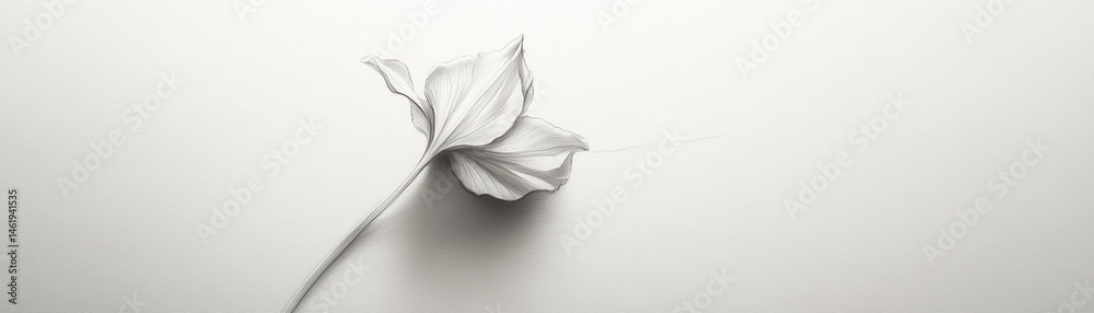Aufkleber Delicate Leaf Still Life in Monochrome Grayscale with Detailed Veins Textured Background Neutral Tones Minimalist Design Fresh Botanical Organic Element and Copy Space