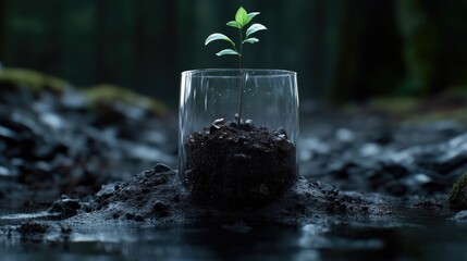 Tiny sprout in glass, nature's rebirth