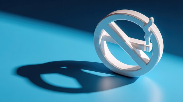 No smoking symbol on minimalist background indoor 3d render blue environment creative concept