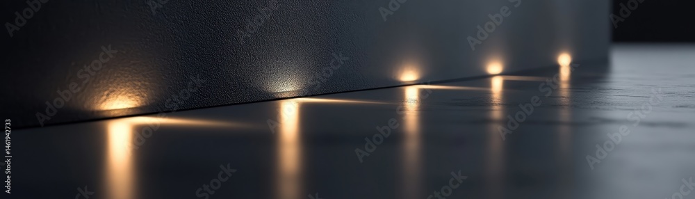 Poster Dramatic Illumination on Metallic Gray Wall with Reflective Surface Creates an Abstract Industrial Texture Design with Subtle Shine and Glossy Finish in a Dark Studio Setting