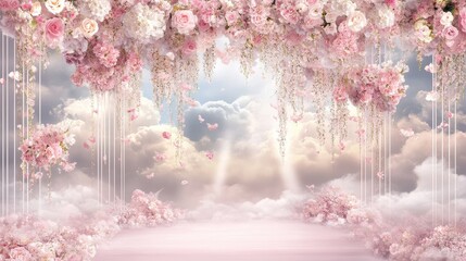 A breathtaking floral archway design filled with roses and pastel colors.