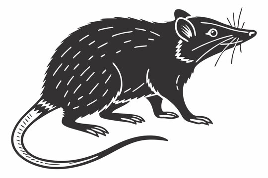 black rat drawing, side view, white background clip art preview