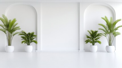 Modern minimalist interior.  Empty white room with plants