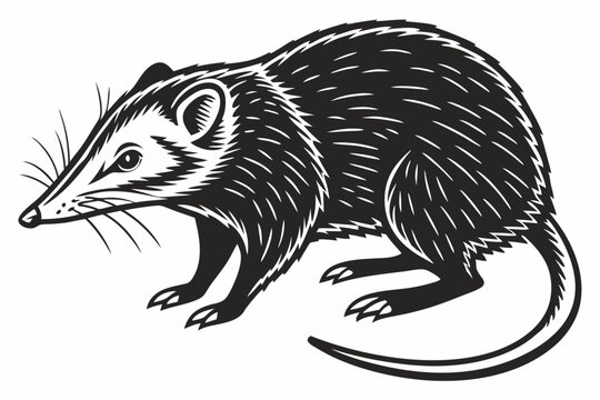 black and white opossum animal clip art preview