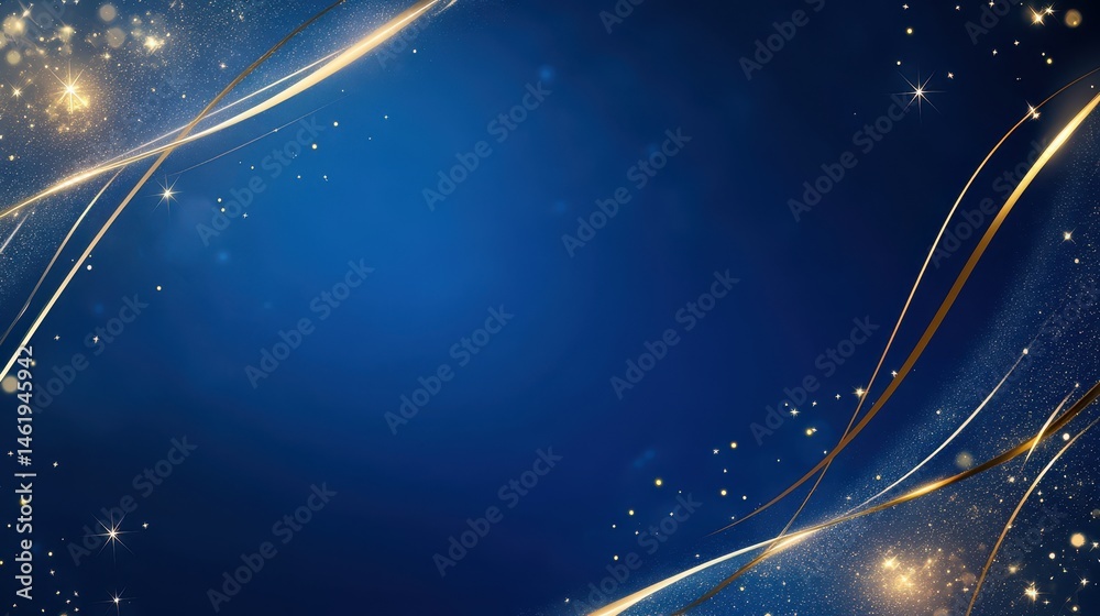 Aufkleber Elegant Dark Blue and Gold Abstract Background with Shiny Glitter Effects and Dynamic Lines for Festive Celebrations and Modern Design