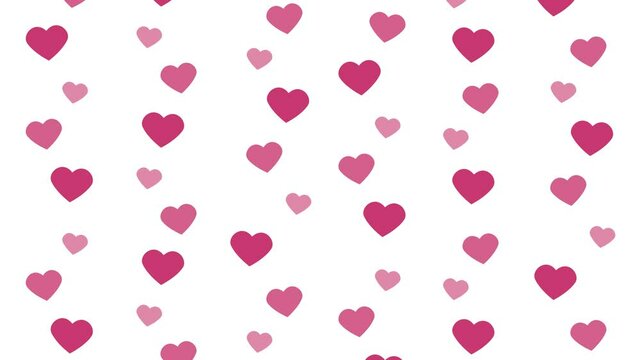 Love heart in pink, descending downwards, on white and green background - animation