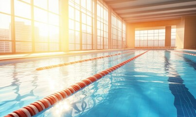 Obraz premium Indoor swimming pool with city views